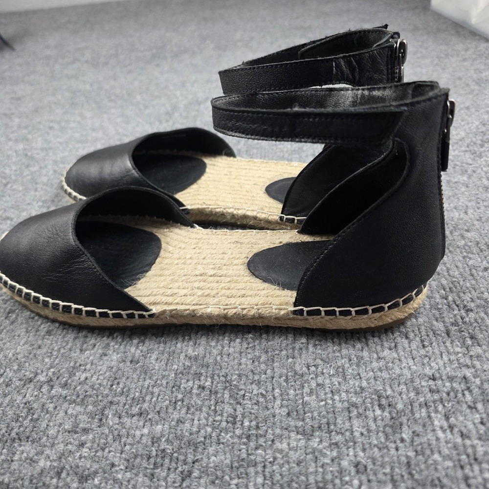 Eileen Fisher Lala Espadrille Black Gladiator Flat Sandals 11 Leather Shoes EUC‎ - Picture 5 of 8